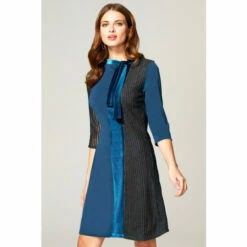 Hot Squash HotSquash Blue Princess Seam Dress With Velvet