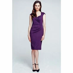 Hot Squash HotSquash Purple Damson Short Sleeved Dress With Cross-Over Top
