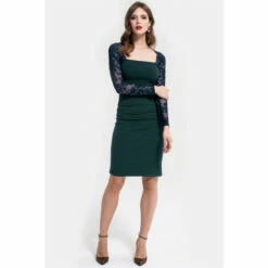 Hot Squash HotSquash Green Lace Sleeve Hostess Dress