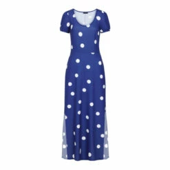 Hot Squash HotSquash Womens Navy Blue Polka Dot Scoop Neck Maxi T-Shirt Dress With Split -HotSquash Shop unnamed file 135