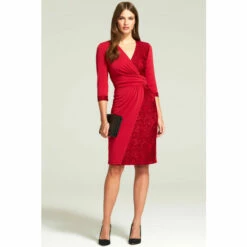 Hot Squash HotSquash Red Lace Detail Jersey Wrap Dress