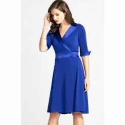 Hot Squash HotSquash Blue Fit And Flare Wrap Dress With Silky Trim
