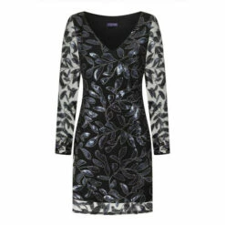 Hot Squash HotSquash Black Blouson Sleeved V-Neck Sequin Dress -HotSquash Shop unnamed file 159
