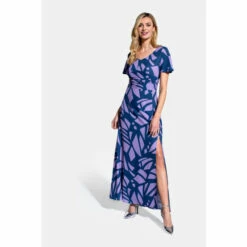 Hot Squash Navy/Lilac Crepe Maxi Dress