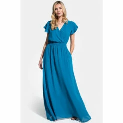 Hot Squash Womens Teal Chiffon Wrap-Top Maxi Dress