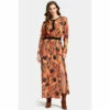 Hot Squash HotSquash Brown Neck Tie Long Sleeve Maxi Dress