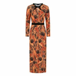 Hot Squash HotSquash Brown Neck Tie Long Sleeve Maxi Dress -HotSquash Shop unnamed file 252