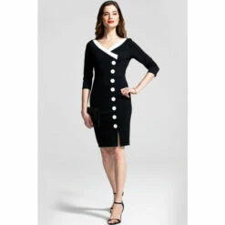 Hot Squash Hotsquash Black 50's Silky Trimmed Button Wiggle Dress