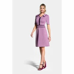 Hot Squash Womens Purple Contrast Piping Dress With Flared Skirt