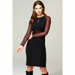 Hot Squash HotSquash Black Lace Sleeve Keyhole Detail Dress