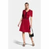 Hot Squash HotSquash Womens Red Contrast Piping Dress With Flared Skirt