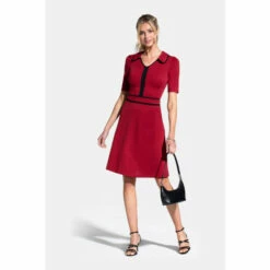 Hot Squash HotSquash Womens Red Contrast Piping Dress With Flared Skirt