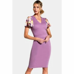 Hot Squash Womens Purple Ponte Dress With Chiffon Sleeves