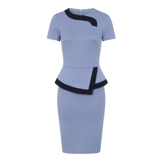 Hot Squash Womens Blue Peplum Dress With Contrast Trim 3 Hot Squash Womens Blue Peplum Dress With Contrast Trim - Image 3