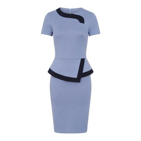 Hot Squash Womens Blue Peplum Dress With Contrast Trim 4 Hot Squash Womens Blue Peplum Dress With Contrast Trim - Image 4