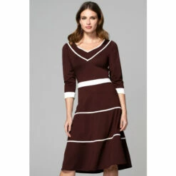 Hot Squash HotSquash Brown V-Neck Dress With Contrast Piping -HotSquash Shop unnamed file 329