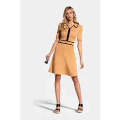 Hot Squash HotSquash Brown Contrast Piping Dress With Flared Skirt -HotSquash Shop unnamed file 335