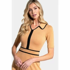 Hot Squash HotSquash Brown Contrast Piping Dress With Flared Skirt -HotSquash Shop unnamed file 336