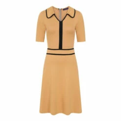 Hot Squash HotSquash Brown Contrast Piping Dress With Flared Skirt -HotSquash Shop unnamed file 337