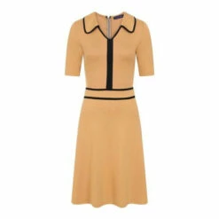 Hot Squash HotSquash Brown Contrast Piping Dress With Flared Skirt -HotSquash Shop unnamed file 338