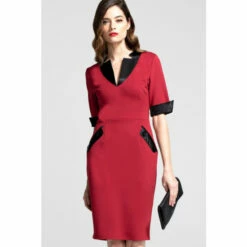 Hot Squash HotSquash Red Contrast Collar Short Sleeved Dress