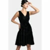 Hot Squash HotSquash Velvet V-Neck Black Fit N Flare Dress