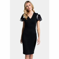Hot Squash Womens Black Ponte Dress With Chiffon Sleeves