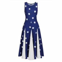 Hot Squash Womens Navy Polka Dot Pleat Midi Dress With Contrast Skirt -HotSquash Shop unnamed file 372