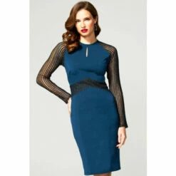 Hot Squash HotSquash Blue Lace Sleeve Keyhole Detail Dress