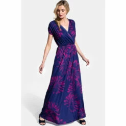 Hot Squash Womens Navy/Pink Flower Iconic Maxi Dress