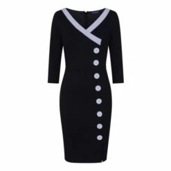 Hot Squash HotSquash Black 50s Silky Trimmed Button Wiggle Dress -HotSquash Shop unnamed file 392