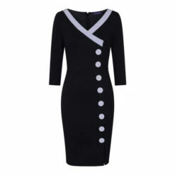 Hot Squash HotSquash Black 50s Silky Trimmed Button Wiggle Dress -HotSquash Shop unnamed file 393