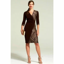 Hot Squash Hotsquash Brown Chocolate Lace Detail Jersey Wrap Dress