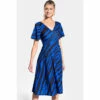 Hot Squash Womens Animal Stripe Black/Blue Fit And Flare Midi Dress