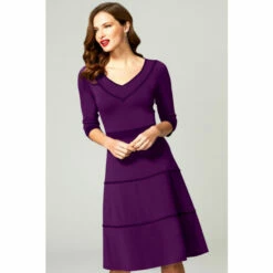 Hot Squash HotSquash Purple V-Neck Dress With Contrast Piping