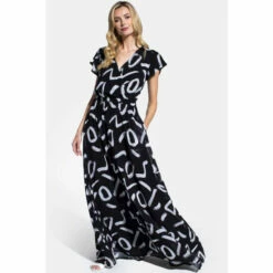 Hot Squash HotSquash Womens Black Chiffon Wrap-Top Maxi Dress