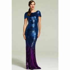 Hot Squash HotSquash Purple Cowl Back Sequinned Fishtail Maxi Dress