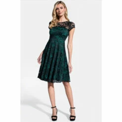 Hot Squash HotSquash Green Lace Fit And Flare Dress