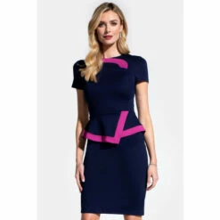 Hot Squash Womens Navy/Fuchsia Peplum Dress With Contrast Trim