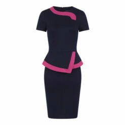 Hot Squash Womens Navy/Fuchsia Peplum Dress With Contrast Trim -HotSquash Shop unnamed file 451