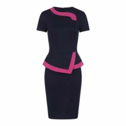 Hot Squash Womens Navy/Fuchsia Peplum Dress With Contrast Trim -HotSquash Shop unnamed file 452