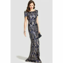 Hot Squash Hotsquash Blue Cowl Back Maxi Sequin Dress