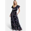 Hot Squash HotSquash Womens Black Printed Chiffon Wrap-Top Maxi Dress