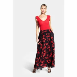 Hot Squash Womens Red Chiffon Maxi Skirt