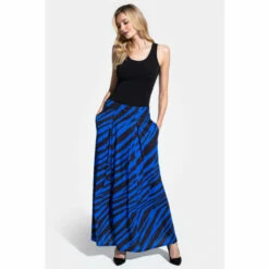 Hot Squash Womens Animal Stripe Black/Blue Pleat Maxi Skirt -HotSquash Shop unnamed file 507