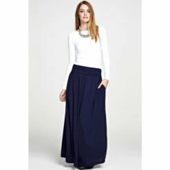 Hot Squash Hotsquash Navy Blue Luxury Roll Top Maxi Skirt