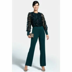 Hot Squash HotSquash Green Ponte Jumpsuit With Blouson Sleeves