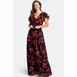 Hot Squash HotSquash Black Chiffon Wrap Top Maxi Dress