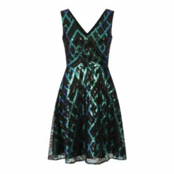 Hot Squash HotSquash Green Sequin V-Neck Fit And Flare Dress -HotSquash Shop unnamed file 670