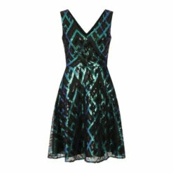 Hot Squash HotSquash Green Sequin V-Neck Fit And Flare Dress -HotSquash Shop unnamed file 671